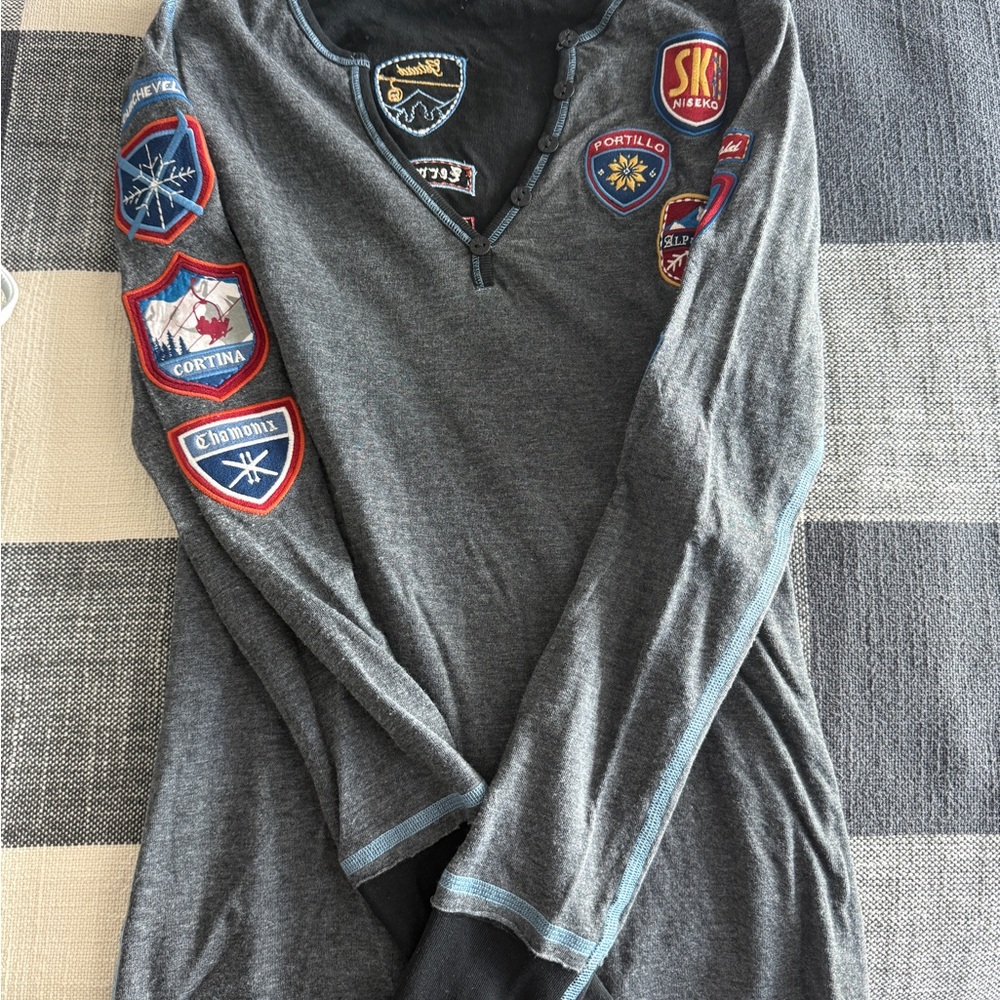 Alp N Rock Gray Long Sleeve Tee with Colorful Patches